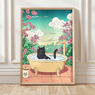 Gato Negro en Bañera Impresión, Impresión de Arte