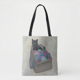 Gato negro en bolsa de hilo Tote Bag