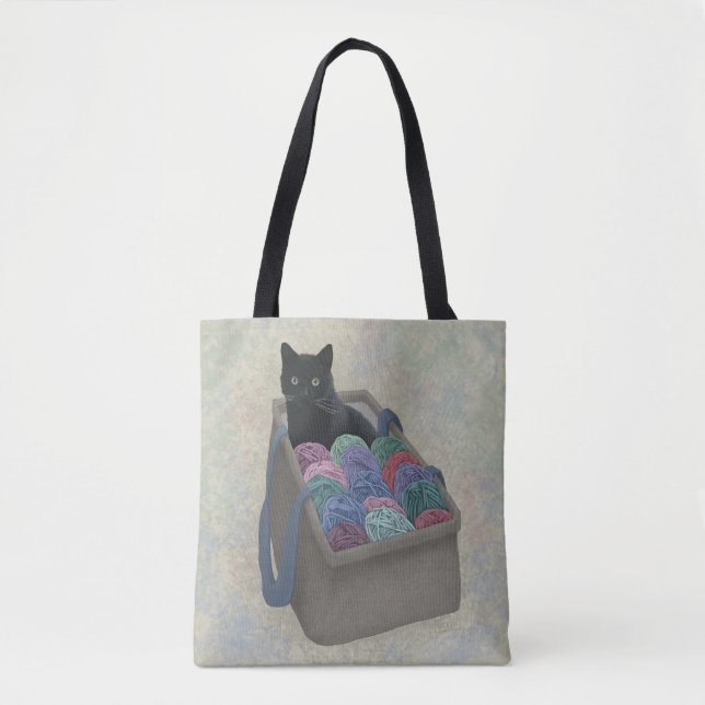 Gato negro en bolsa de hilo Tote Bag (Anverso)
