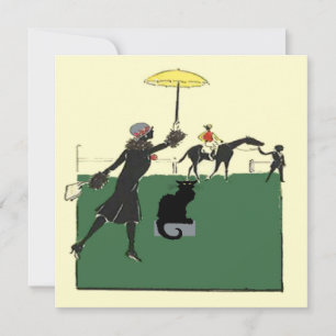 Gato negro en carrera de caballos