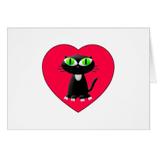 Gato Negro En Corazón Rojo