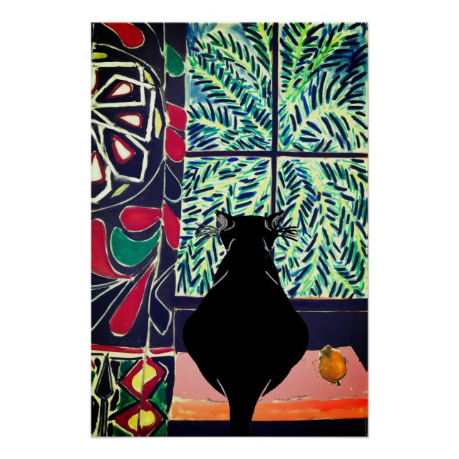 Gato negro en el Poster brillante de la ventana (Anverso)