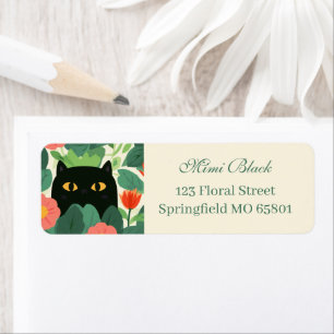 Gato Negro En Jardín De Flores Naranjas Etiqueta D