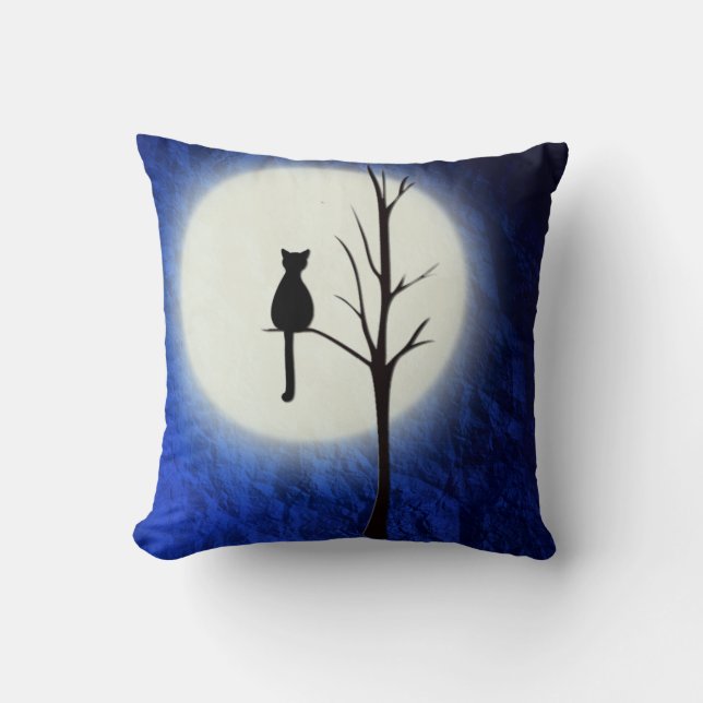 gato negro en la almohada de tiro del árbol 2 (Anverso)