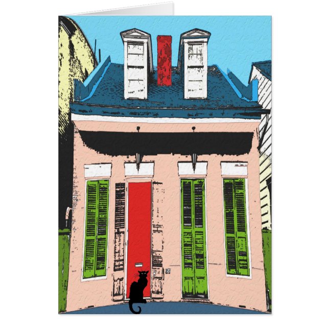 Gato negro en la casa de campo rosa (Frente)