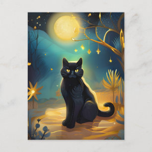 Gato negro en la postal nocturna