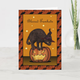 Gato negro en la tarjeta de felicitación de Samhai