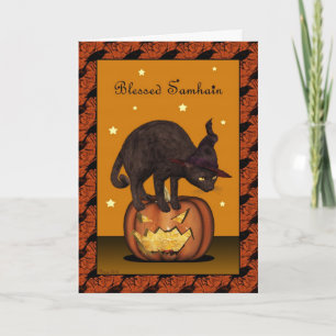 Gato negro en la tarjeta de felicitación de Samhai