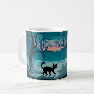 Gato negro en la taza de café de Woods