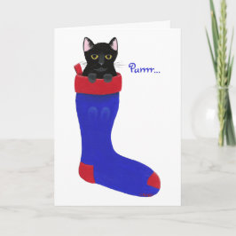 Gato negro en Navidades azules cargando tarjetas
