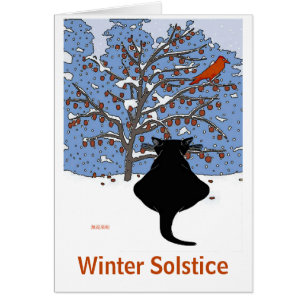 Gato negro en nieve con pájaro rojo