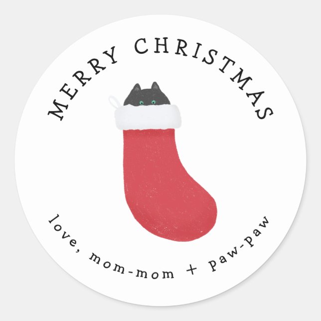 Gato negro en pegatina de regalo de existencias (Anverso)