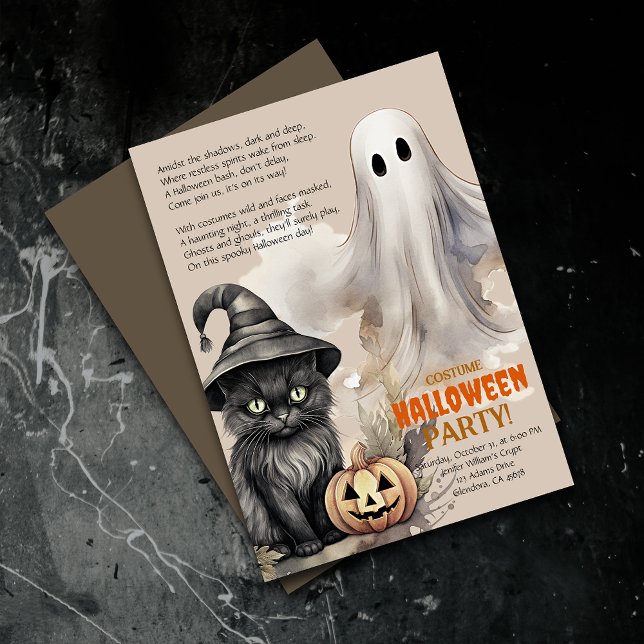 Gato negro | Espectacular invitación de poema Ghos (Elevate your upcoming event with uniquely designed Halloween invitations featuring a spooky poem!)