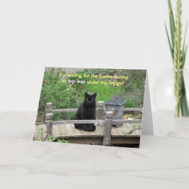 Gato negro esperando la tarjeta Bridge Easter