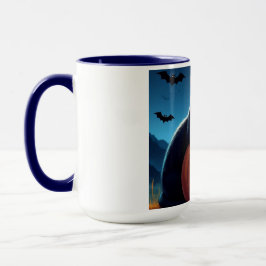 Gato negro espumoso en la taza de calabaza de Hall