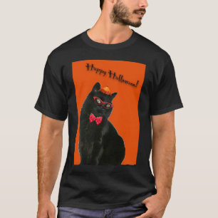 Gato negro feliz camiseta de Halloween hombres/muj