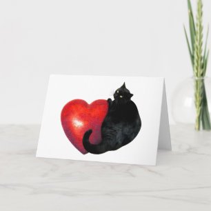Gato negro gordo con tarjeta de corazón rojo grand