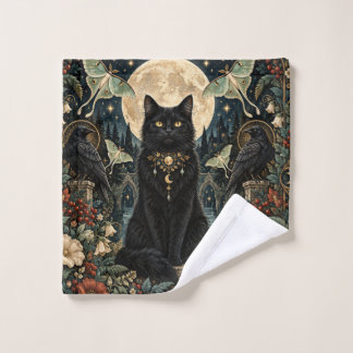 Gato Negro Gótico Celestial con Luna y Cuervos.
