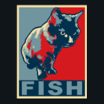 Gato negro hambriento de pescado - Arte pop rojo y<br><div class="desc">Ilustracion original de mi gato negro Mona,  que nunca está satisfecha hasta que consigue lo que quiere - pescado. Este gato hambriento se ilustra en el estilo audaz del poster "esperanza".</div>