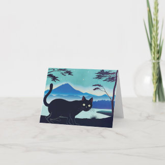 Gato negro hundido por una tarjeta de saludo del l