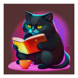 Gato negro leyendo un Poster de libros