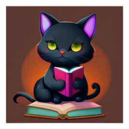 Gato negro leyendo un Poster de libros