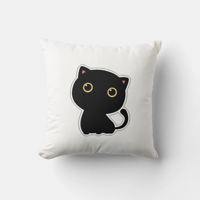 gato negro lindo con almohada amarilla de ojos (Anverso)