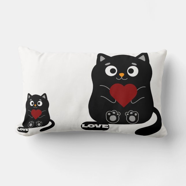 Gato negro lindo con almohada cardíaca (Anverso)