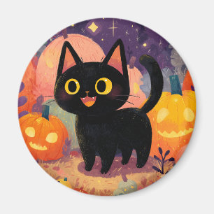 Gato negro lindo con gafas Jack-o-Lanterns - imán