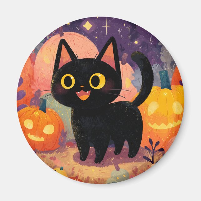 Gato negro lindo con gafas Jack-o-Lanterns - imán (Frente)