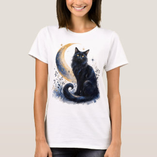 Gato Negro Mágico Bajo la Luna PNG | Camiseta T Bo