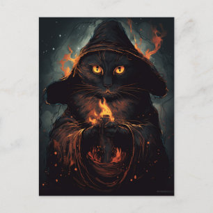 Gato negro muestra una postal de ortografía