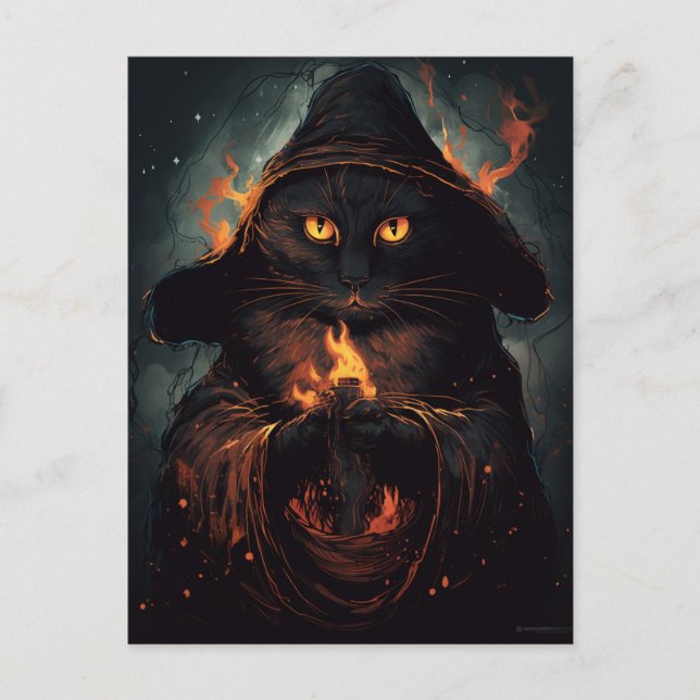 Gato negro muestra una postal de ortografía (Anverso)