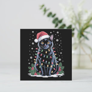 Gato Negro Navidad Sombrero de Santa Divertido Gat