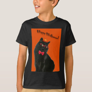 Gato negro niño/Chica feliz de la camiseta de Hall