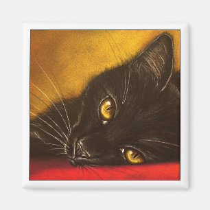 Gato negro perezoso - imán