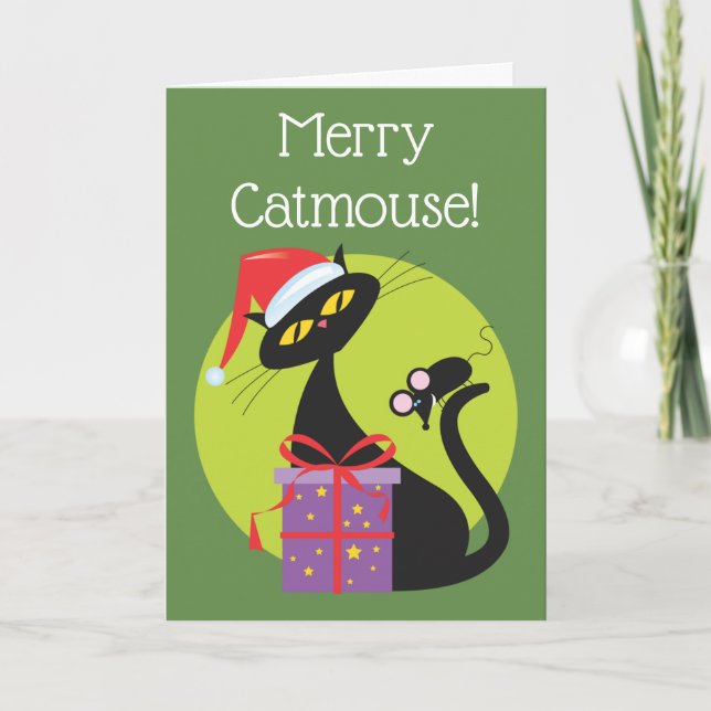 Gato negro ratón negro de Navidad retro (Anverso)