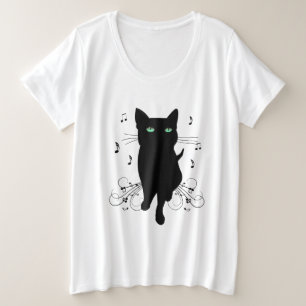 Gato negro rodeado de notas susurrantes de música