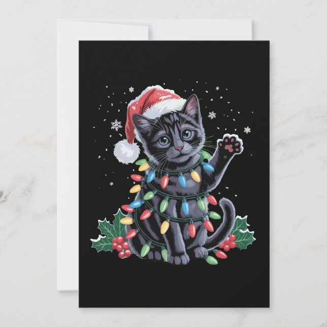 Gato Negro Sombrero de Santa Navidad Meowy Navidad (Anverso)