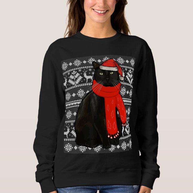 Gato negro Sombrero Navidades feos suéter gracioso (Anverso)