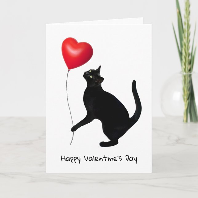 Gato negro sostiene tarjeta de San Valentín de glo (Anverso)