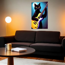 Gato negro tocando la guitarra | Arte IA