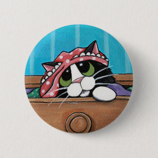 Gato negro travieso - botón del arte del gato