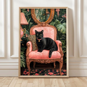 Gato Negro Tropical en Sofá Impresión de Póster, d
