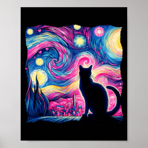 Gato Negro Van Gogh Noche Estrellada Arte Corazone