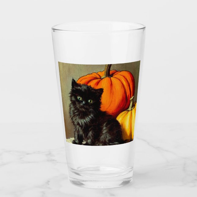 Gato negro vintage de Halloween y calabazas (Anverso)