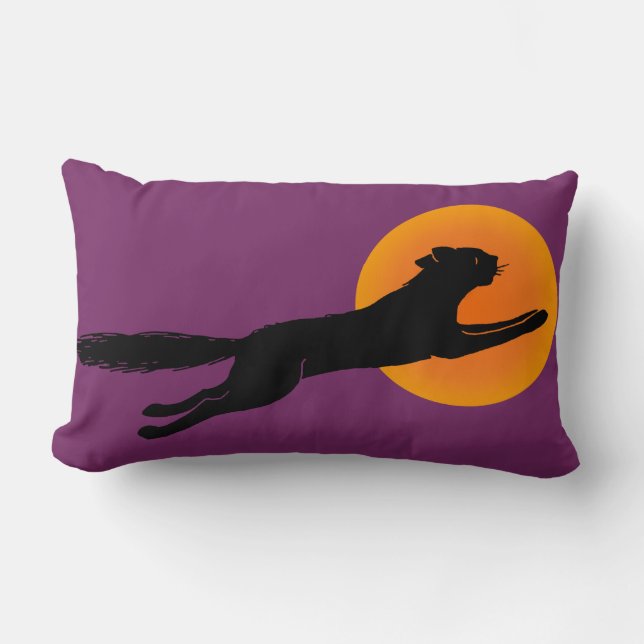 Gato negro volando sobre la almohada retro de la l (Anverso)