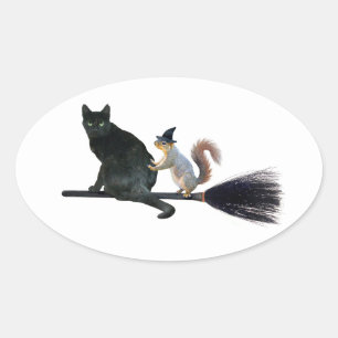 Gato negro y ardilla en Pegatinas de escobas