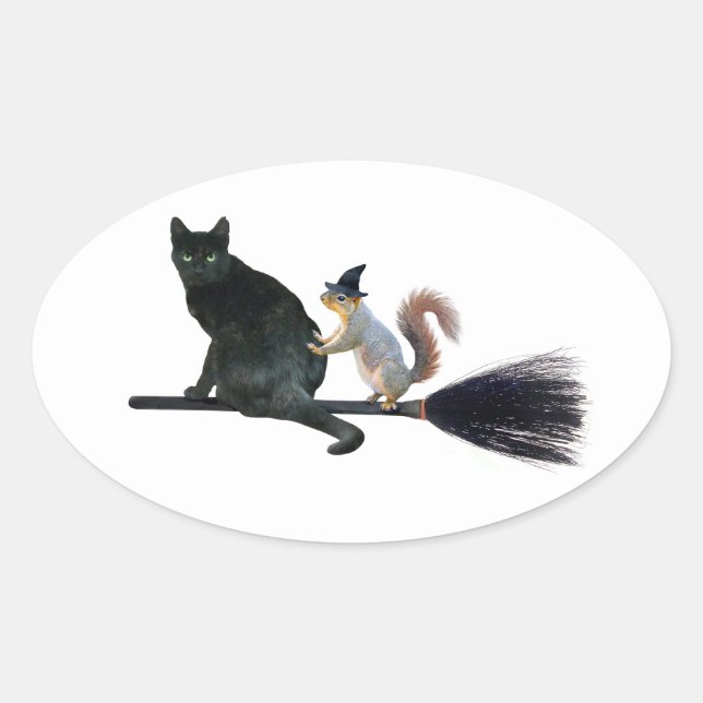 Gato negro y ardilla en Pegatinas de escobas (Anverso)