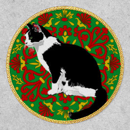 Gato negro y blanco de Tuxedo Fancy Green y Red